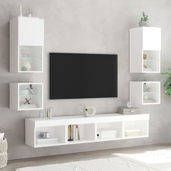 vidaXL Väggmonterade sängbord med LED-lampor 2 st Vit 837114