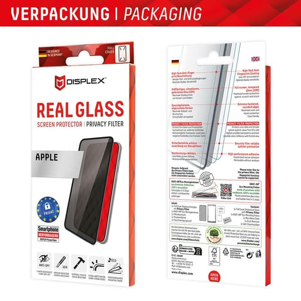 Integritetsskydd - DISPLEX - iPhone 16 Plus - Äkta glas - Hög kvalitet - Svart