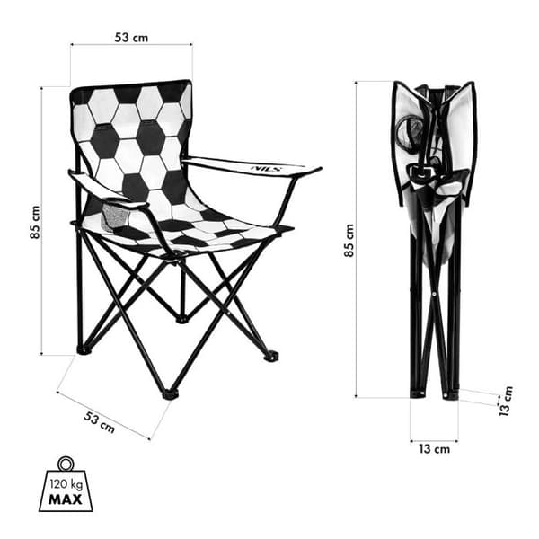 Fällstol - NILS CAMP - NC3303 - Vit/svart - 1 plats - Hållbara material