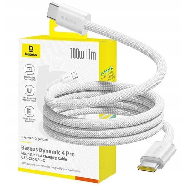 USB-C-laddare - BASEUS - Dynamic 4 Pro - 100 W - 1 m - Magnetkabel - Vit