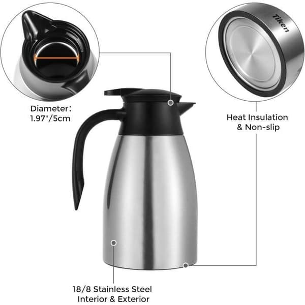 Isolerad Kaffe-Karaff - Tiken - 1,5L - Rostfritt Stål - Leakproof - Dubbelvägg