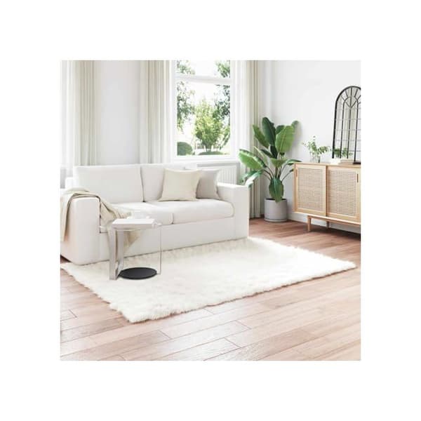 Konstgjord fårullmatta - vidaXL - 140x200 cm - Vit - Polyester - Rektangulär - Supermjuk - Hållbar