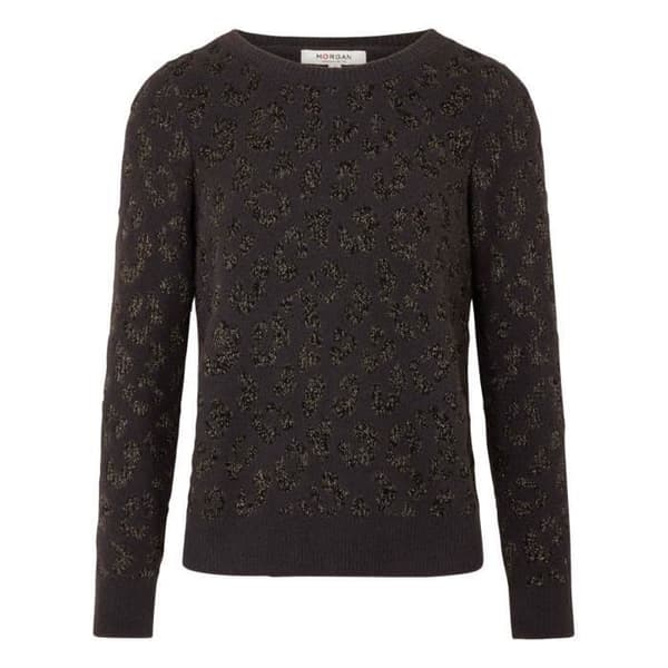 MORGAN Damtröja rundad hals leopardmönster lurex grå antracit