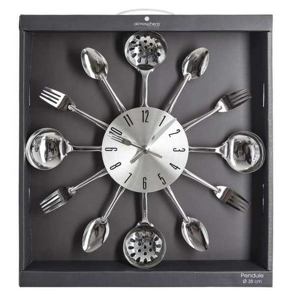 Klocka "Utrustning" i silvermetall D38cm - Atmosphera Inredningsdesigner