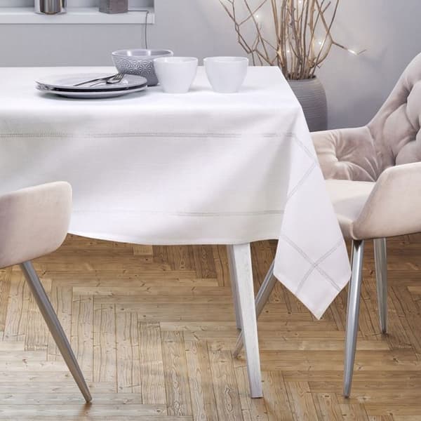 Rektangulär duk Antony 130x160 cm vit slät klassiskt mönster - polyester fläckavvisande OEKO-TEX