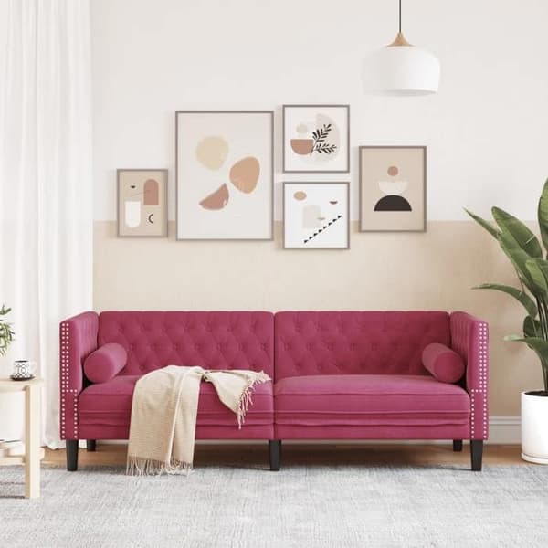 vidaXL Chesterfield-soffa med kuddar 3-sits sammet, soffa, vardagsrumsoffa, 3-sits soffa, soffa 372697