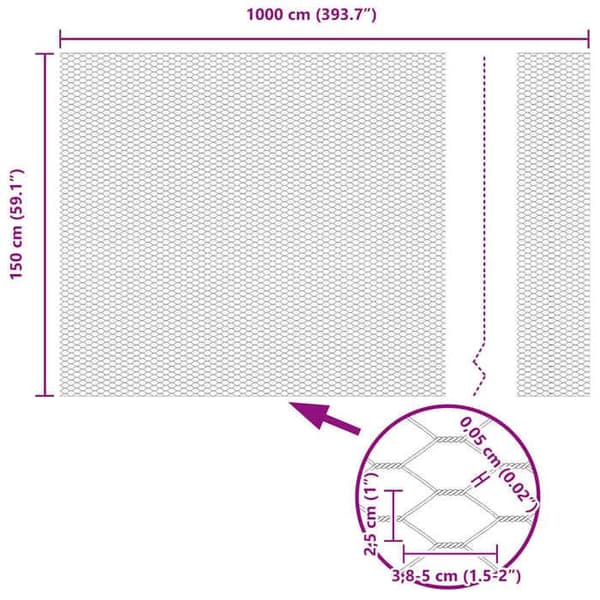 vidaXL Hexagonal stängsel Silver 1,5 x 10 m Galvaniserat stål 42005654