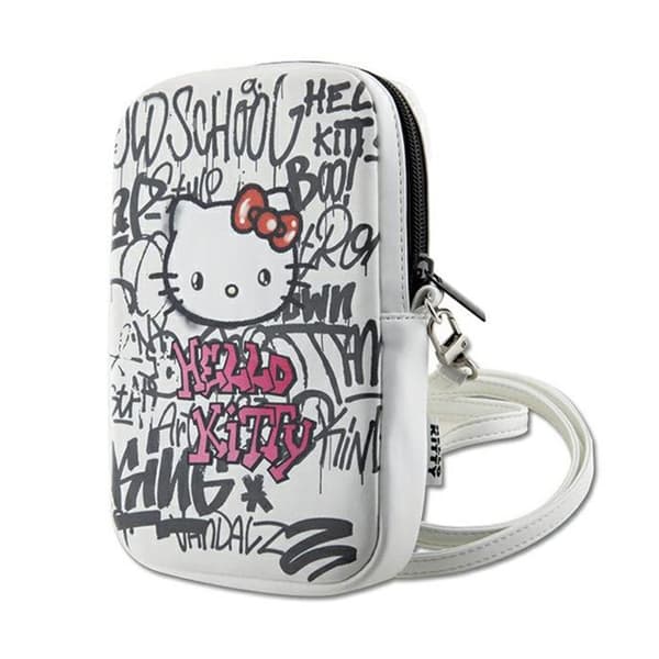 Axelväska - HELLO KITTY - Graffiti Kitty Head - Vit - För telefon - Rolig stil
