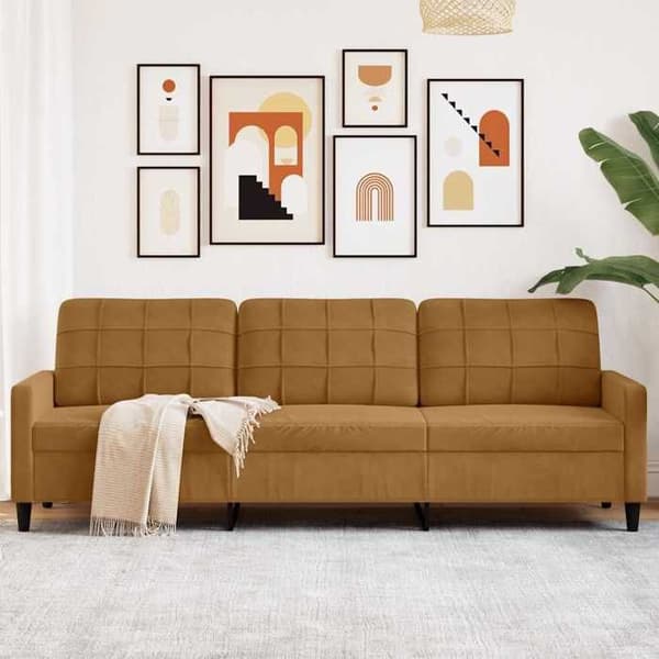 vidaXL Soffa 3-sits Brun 210 cm Sammet 4007651