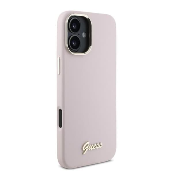 Guess Silikonfodral med Metallogotyp och Ram för iPhone 16 Plus - Rosa