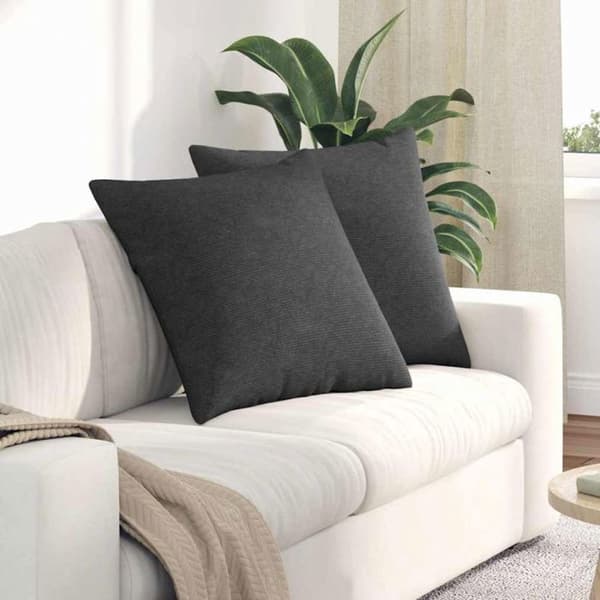 Kudde - VIDAXL - 80 x 80 cm - Set om 2 - Mörkgrå ribbad sammet - Polyesterfyllning