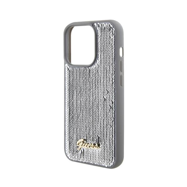 Guess Sequin Script Metal - Fodral för iPhone 15 Pro (silver)