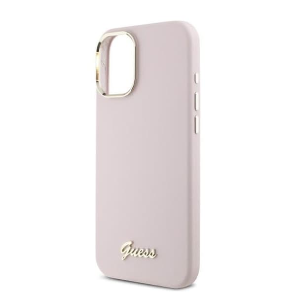 Guess Silikonfodral med Metallogotyp och Ram för iPhone 16 Plus - Rosa