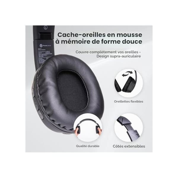 Bluetooth-hörlurar - POWERLOCUS - Fällbar modell - 60h batteritid - Hi-Fi-ljud - Inbyggd mikrofon