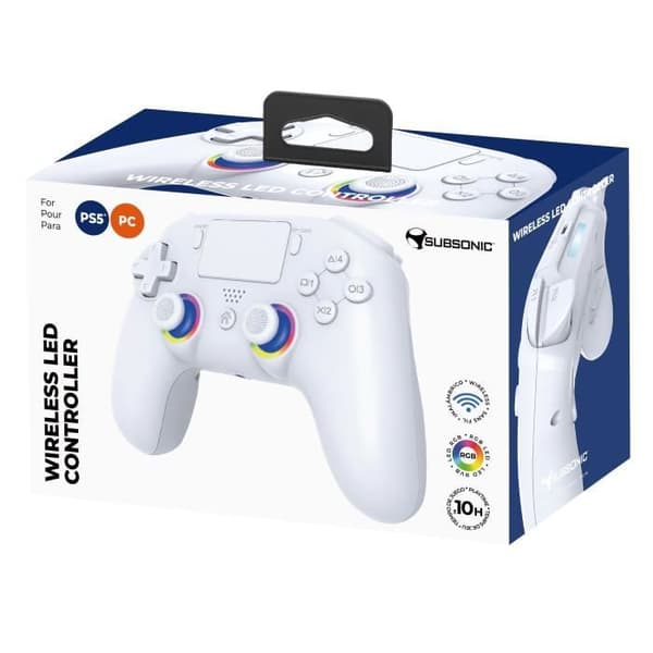 Trådlös kontroller - PS5 - SUBSONIC - RGB LED - Vit
