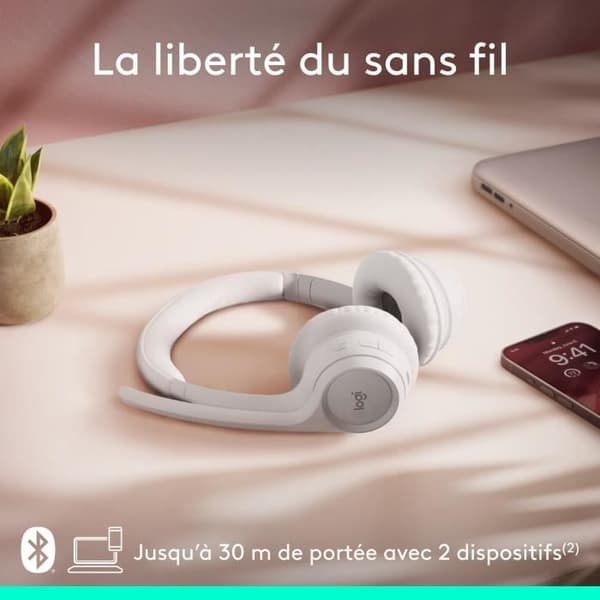 Hörlurar - Trådlösa - Logitech - Zone 300 - Bluetooth - Störningsskydd - Vit