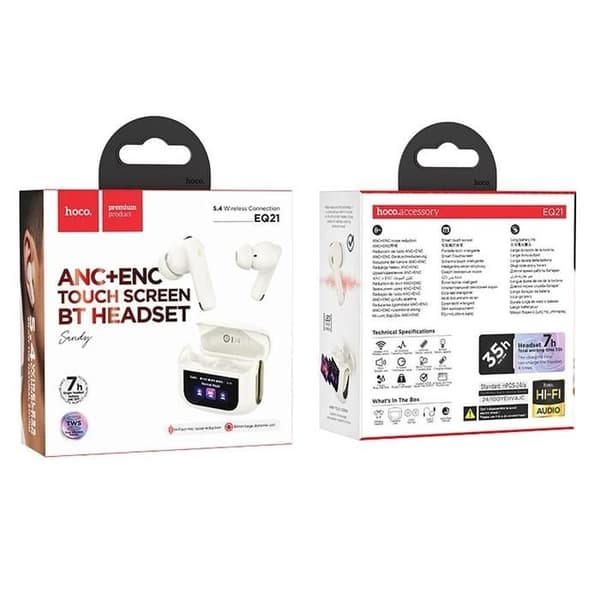 Bluetooth-hörlurar - Hoco - EQ21 - ANC - ENC - TWS - Vit med LED-touchskärm
