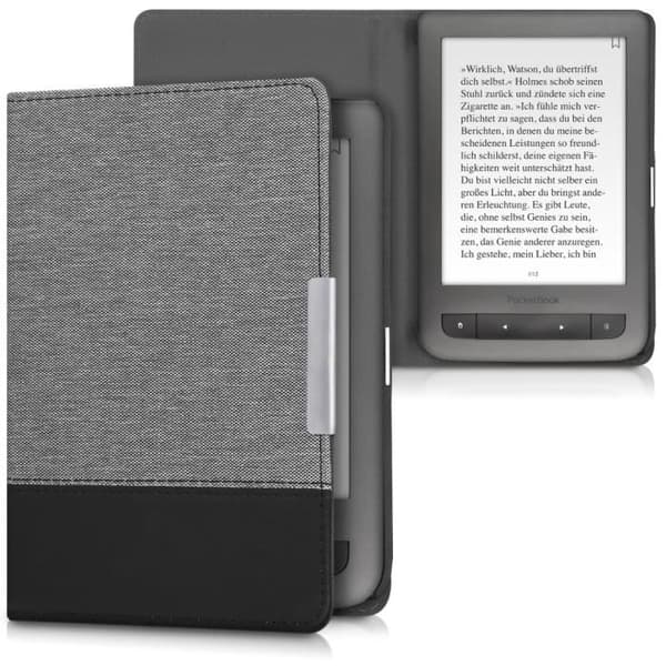 kwmobile E-läsarfodral kompatibel med Pocketbook Touch Lux 3/Basic Lux/Basic Touch 2 - Överdrag med magnetisk flik i canvastyg