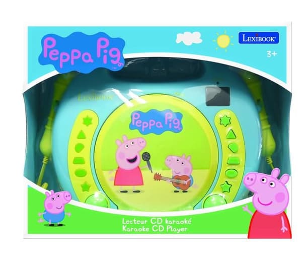 Bärbar CD-spelare med 2 Peppa Pig-mikrofoner