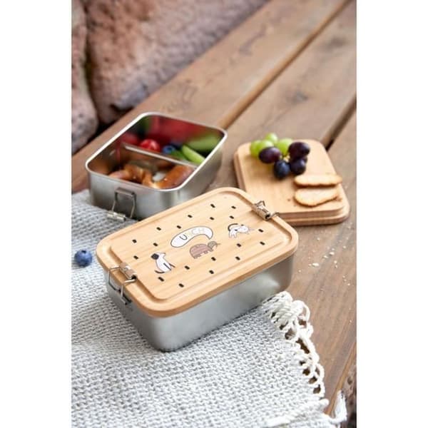 Lunch box - LASSIG - Happy Prints - Rostfritt stål - Bambulock - Barn