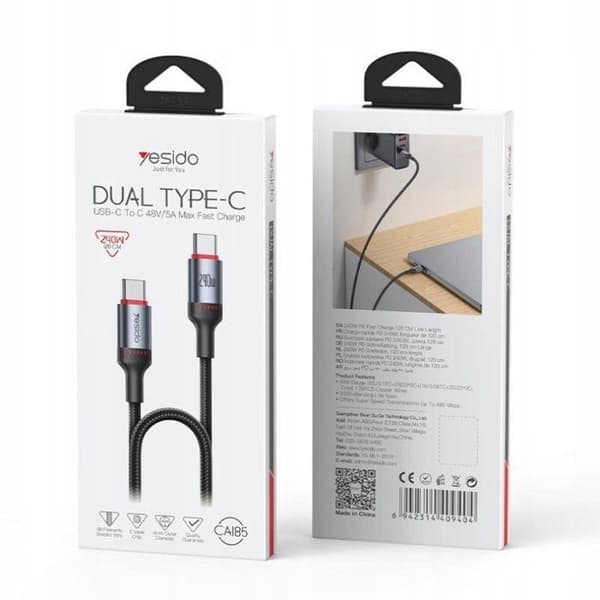 Kabel - YESIDO - CA185 - Typ-C/Typ-C - 240 W (5 A) - 1,2 m