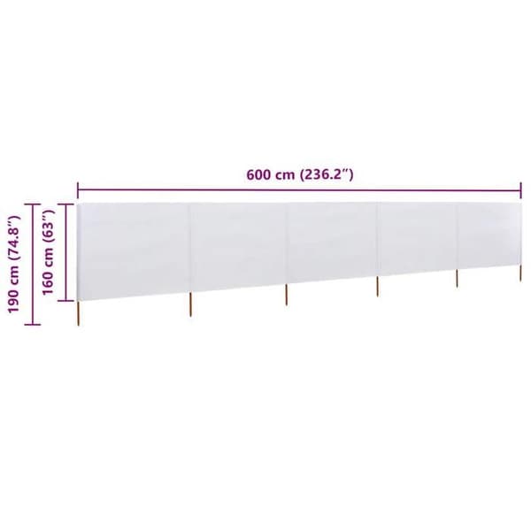 vidaXL 5-Panel Skärm Tyg 600 x 160 cm Sand Vit