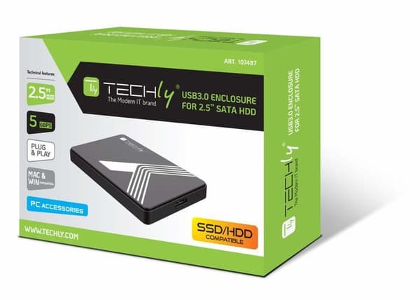 Extern SSD-hårddisk - Techly - I-CASE USB3-SL25TY - 2,5 tum - USB 3.0 - Svart