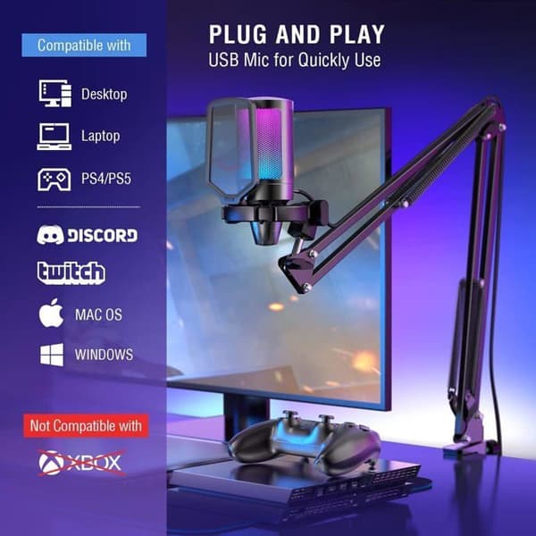 Kondensatormikrofon - FIFINE - USB Mikrofon Gaming kit - USB - RGB - Stötdämpande