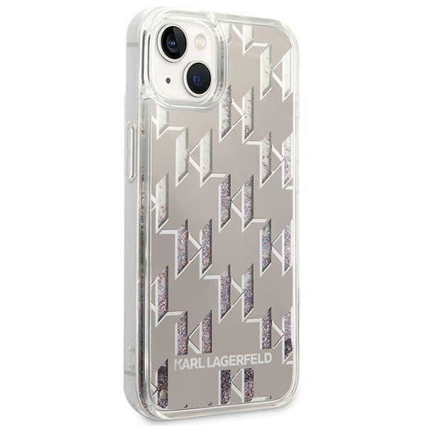 Karl Lagerfeld Monogram Flytande Glitter — TPU Skal iPhone 14 (Silver/Vit)