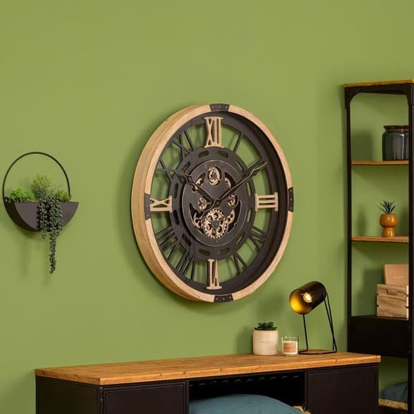 Mekanisk träklocka D80cm - Atmosphera Inredningsdesigner
