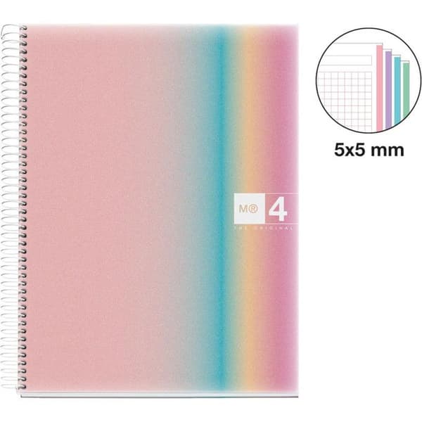 Notebook - A4 - Spiraler - Små rutor - Polypro - 120 perforerade sidor - Regnbåge