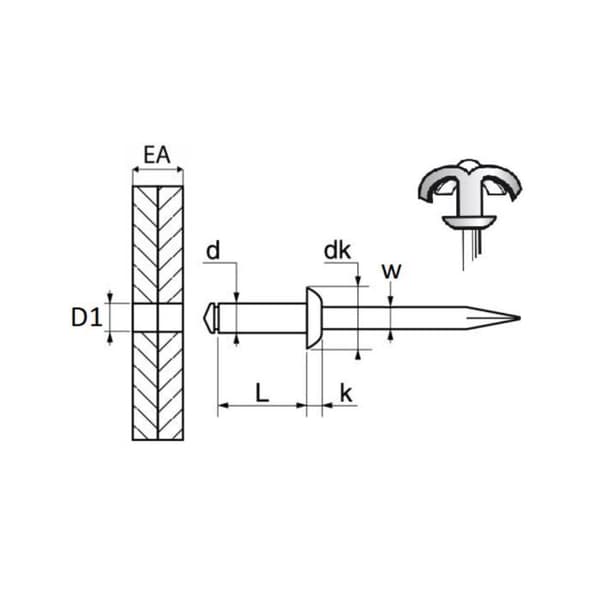 vit utsvängd nit ø 4 x 26 mm registreringsskylt