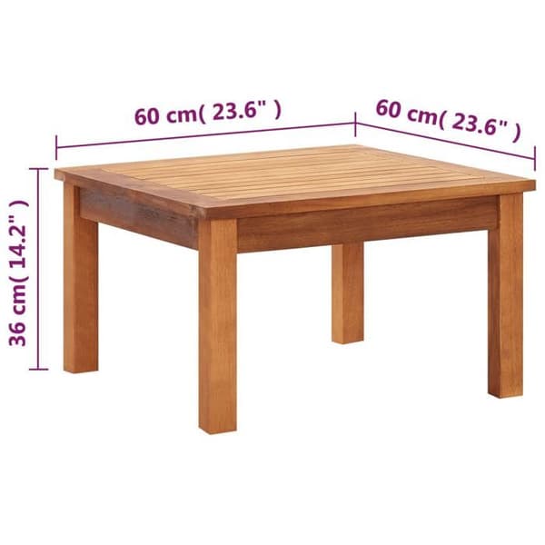 vidaXL Trädgårdssoffbord 60x60x36 cm Solid akaciaträ 46004