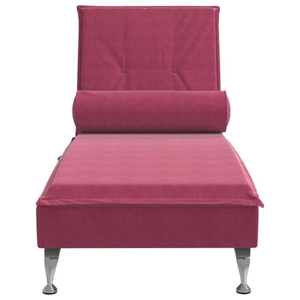 vidaXL Bäddsoffa med massagedyna i vinröd sammet, lång soffstol, vilstol för sovrum, 379454