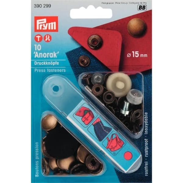Tryckknappar - PRYM - Anorak - 15 mm - Mässing - Rostfri