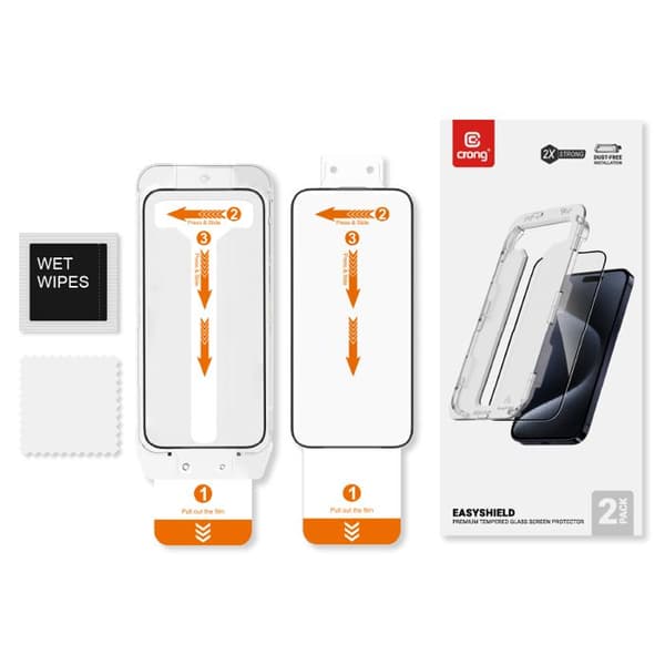 Härdat Glas - CRONG - EasyShield 2-Pack - iPhone 15 Pro Max - Transparent - Skärm Skydd