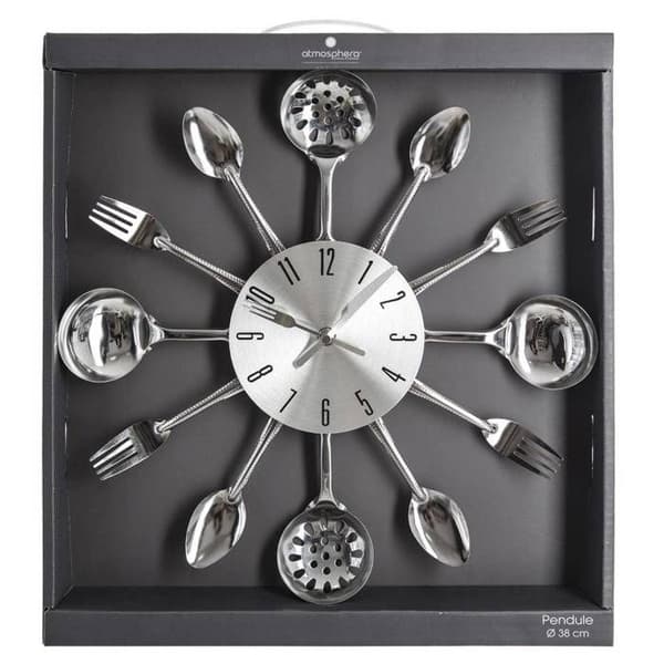 Klocka "Utrustning" i silvermetall D38cm - Atmosphera Inredningsdesigner