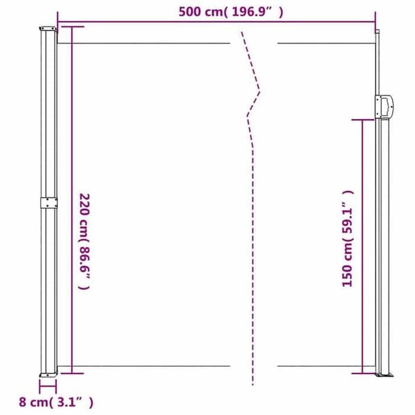 vidaXL Fällbar sidomarkis svart 220x500 cm 4004474