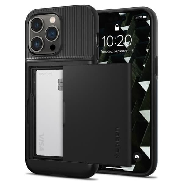 Fodral - SPIGEN - Slim Armor CS - iPhone 14 Pro - Svart - Dubbelt skydd - Halvstyvt