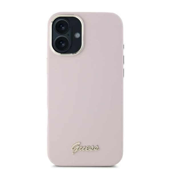 Guess Silikonfodral med Metallogotyp och Ram för iPhone 16 Plus - Rosa