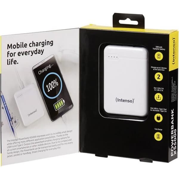 Extra batteri - INTENSO - XS5000 - LiPo 5000 mAh - Vit - USB/USB-C™
