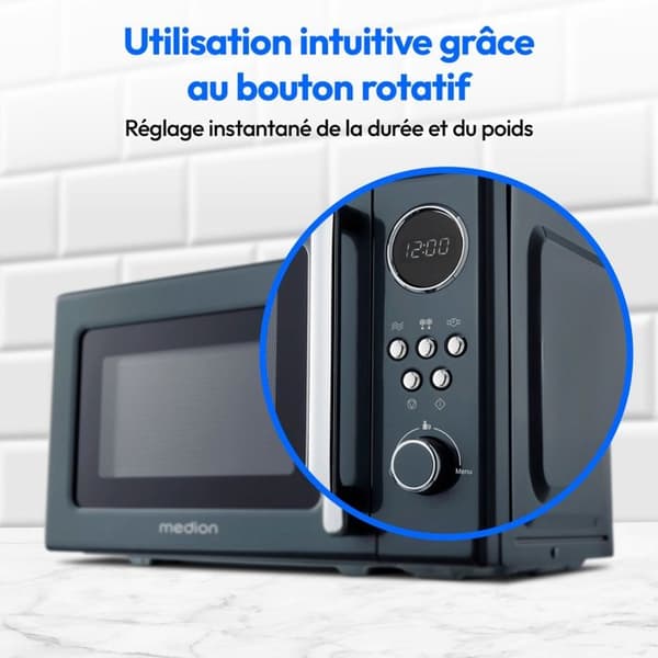 MEDION mikrovågsugn retro MD15000 - 20 L, 800 W, 8 program, digital display, grå