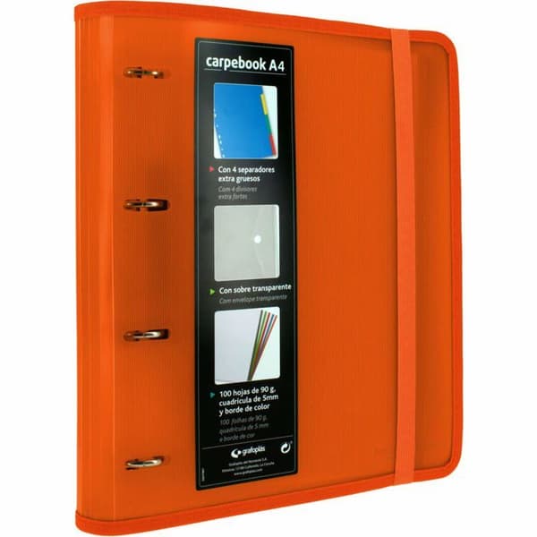 Bindning - GRAFOPLÁS - 88100052 - orange polypropylenomslag - 4 ringar 35 mm - A4-format