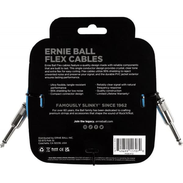 Ernie Ball 6412 Flexkabel 3m Blå Instrumentkabel
