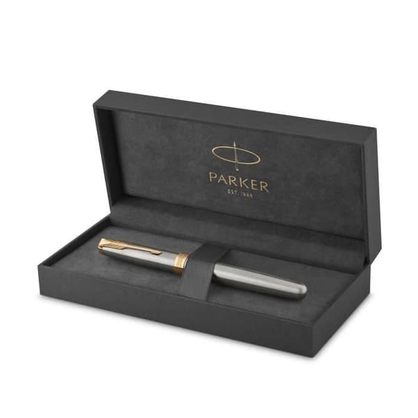 Stylo roller - PARKER - Sonnet - Rostfritt stål - Guld attributer - Fin spets
