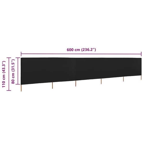 vidaXL 5 Panel Rumsavdelare Tyg 600x80 cm Svart