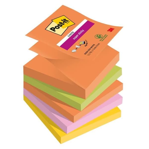 Post-it Super Sticky - Z-Notes - 76 x 76 mm - 10-pack - 90 ark - 4 assorterade färger