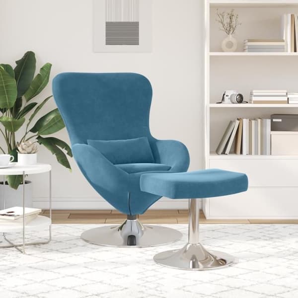 Fåtölj - Ägg - Blå sammet - 1 plats - Nutida design