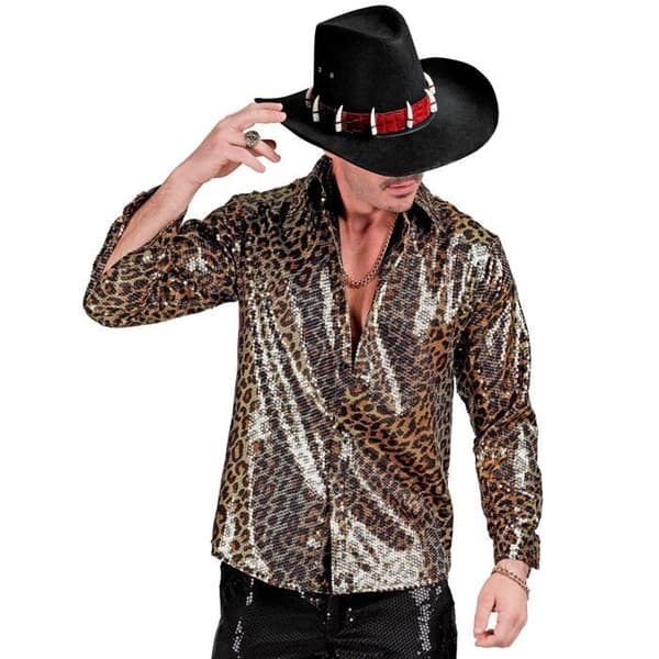 Leopardmönstrad paillettskjorta för män - L / XL