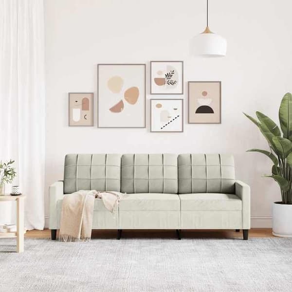 vidaXL Soffa 3-sits Creme 180 cm Sammet 4007642